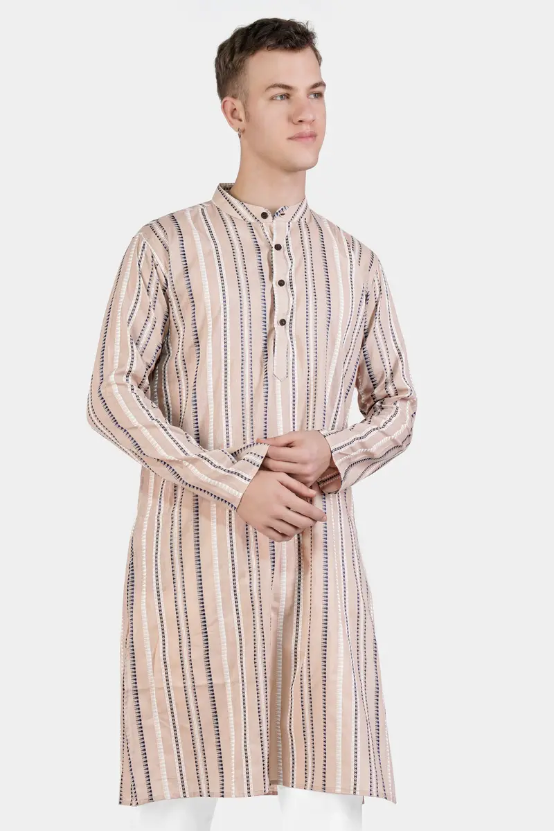Dust Storm Brown Dobby Textured Premium Giza Cotton Kurta 5