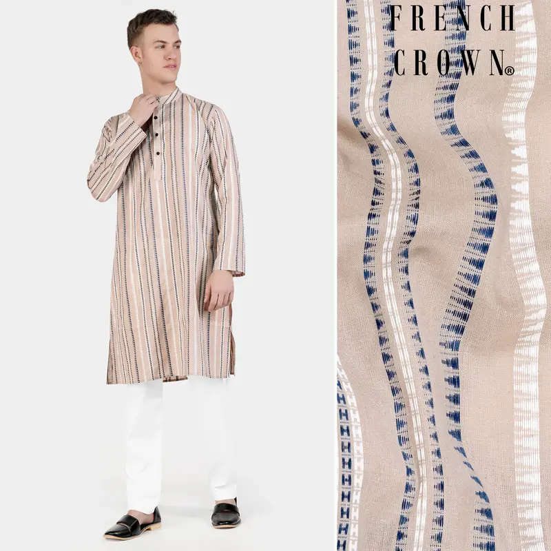 Dust Storm Brown Dobby Textured Premium Giza Cotton Kurta Set 1