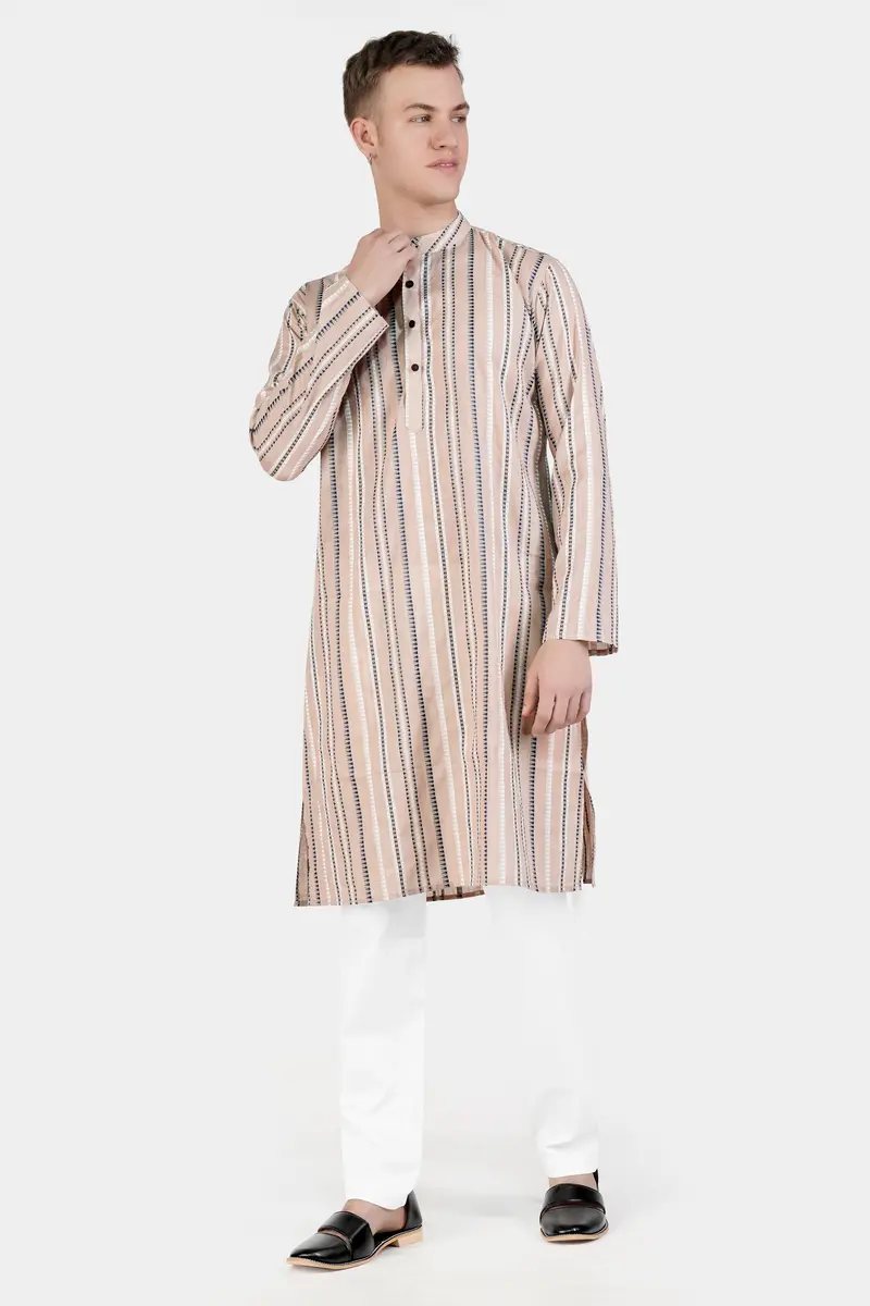 Dust Storm Brown Dobby Textured Premium Giza Cotton Kurta Set 2