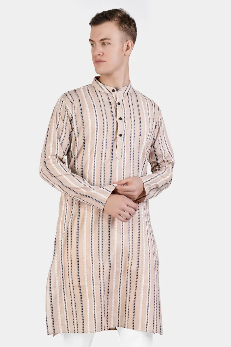 Dust Storm Brown Dobby Textured Premium Giza Cotton Kurta Set 6