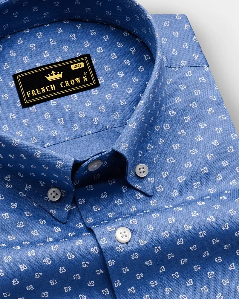 Dusty Blue Printed Dobby Textured Premium Giza Cotton Shirt 1