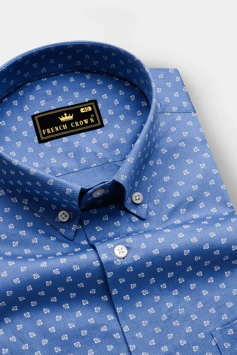 Dusty Blue Printed Dobby Textured Premium Giza Cotton Shirt 2