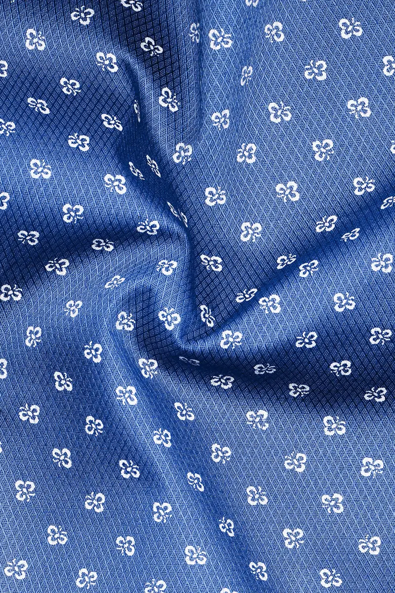 Dusty Blue Printed Dobby Textured Premium Giza Cotton Shirt 3