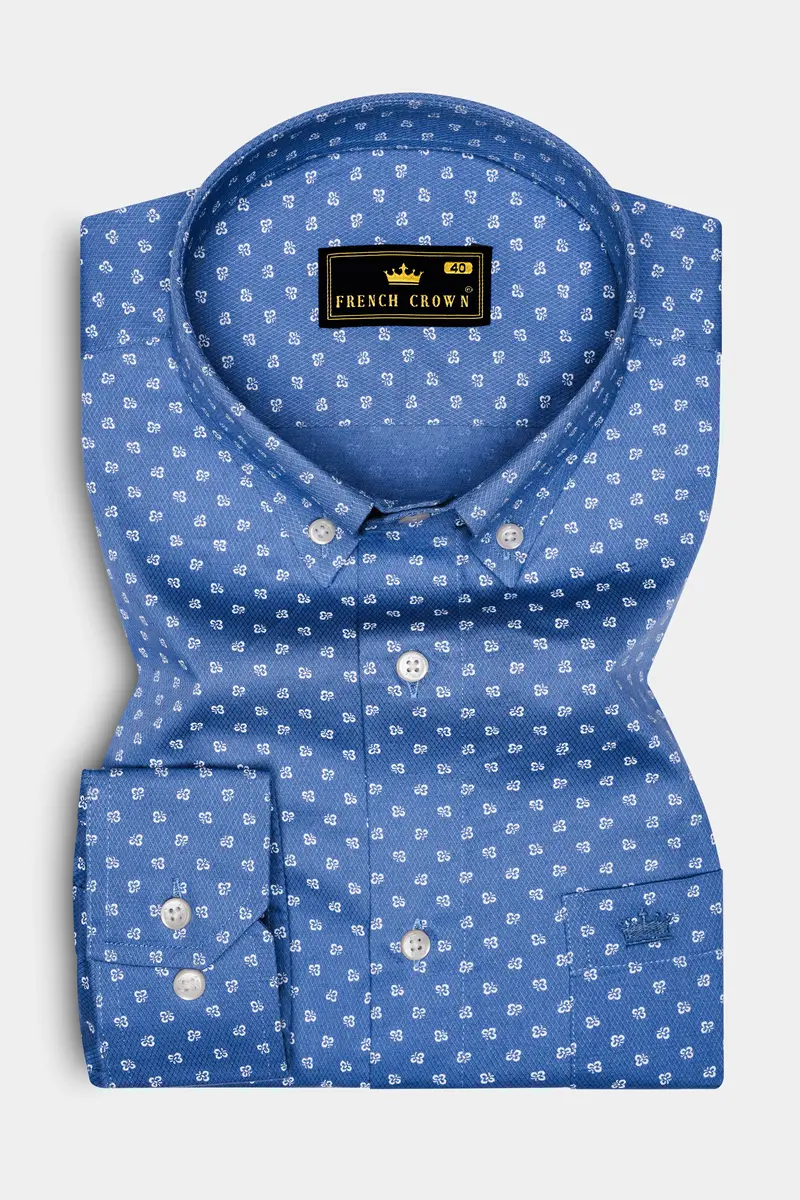 Dusty Blue Printed Dobby Textured Premium Giza Cotton Shirt 4