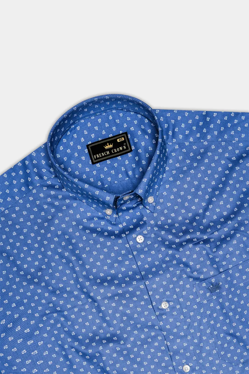 Dusty Blue Printed Dobby Textured Premium Giza Cotton Shirt 5