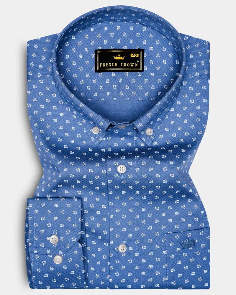 Dusty Blue Printed Dobby Textured Premium Giza Cotton Shirt 6