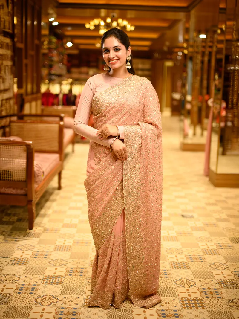 Dusty Blush Pink Floral Zari Embroidered Design Georgette Designer Saree 1