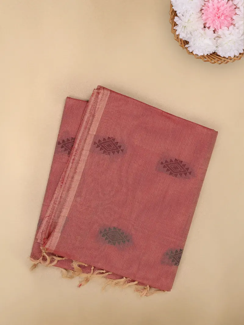 Dusty Brown Diamond Butta Woven Design Cotton Saree 1