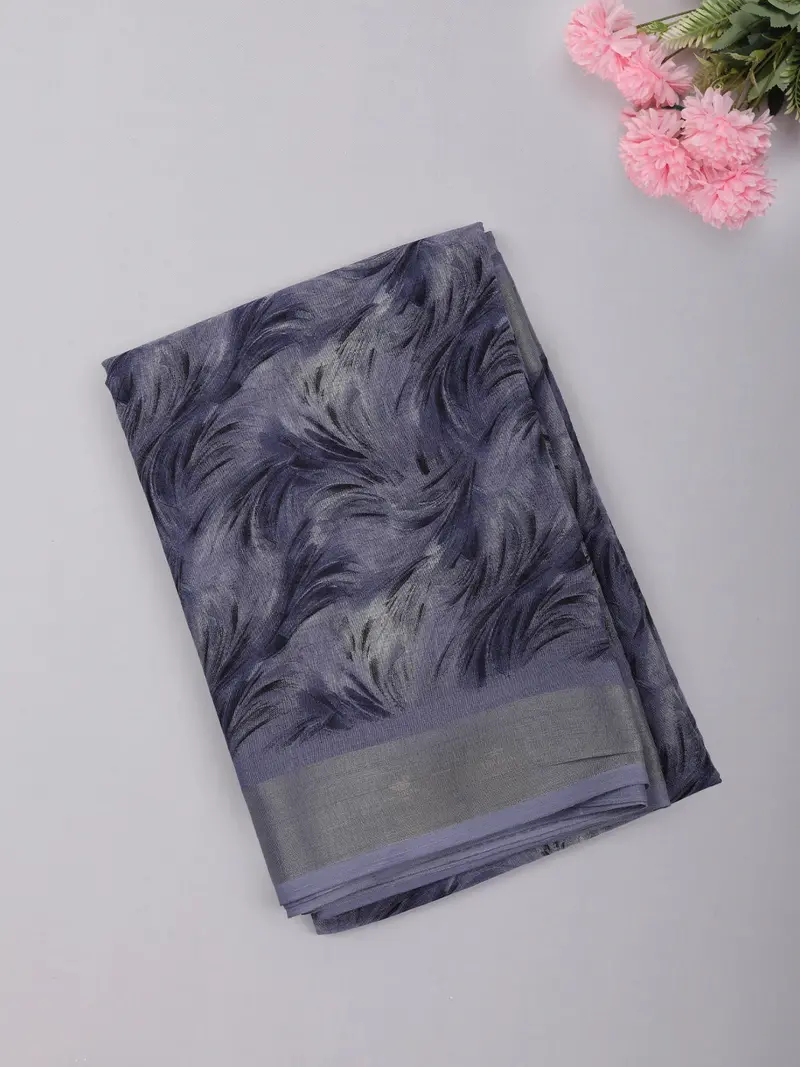 Dusty Lavender Abstract Printed Design Mixed Cotton Saree 1