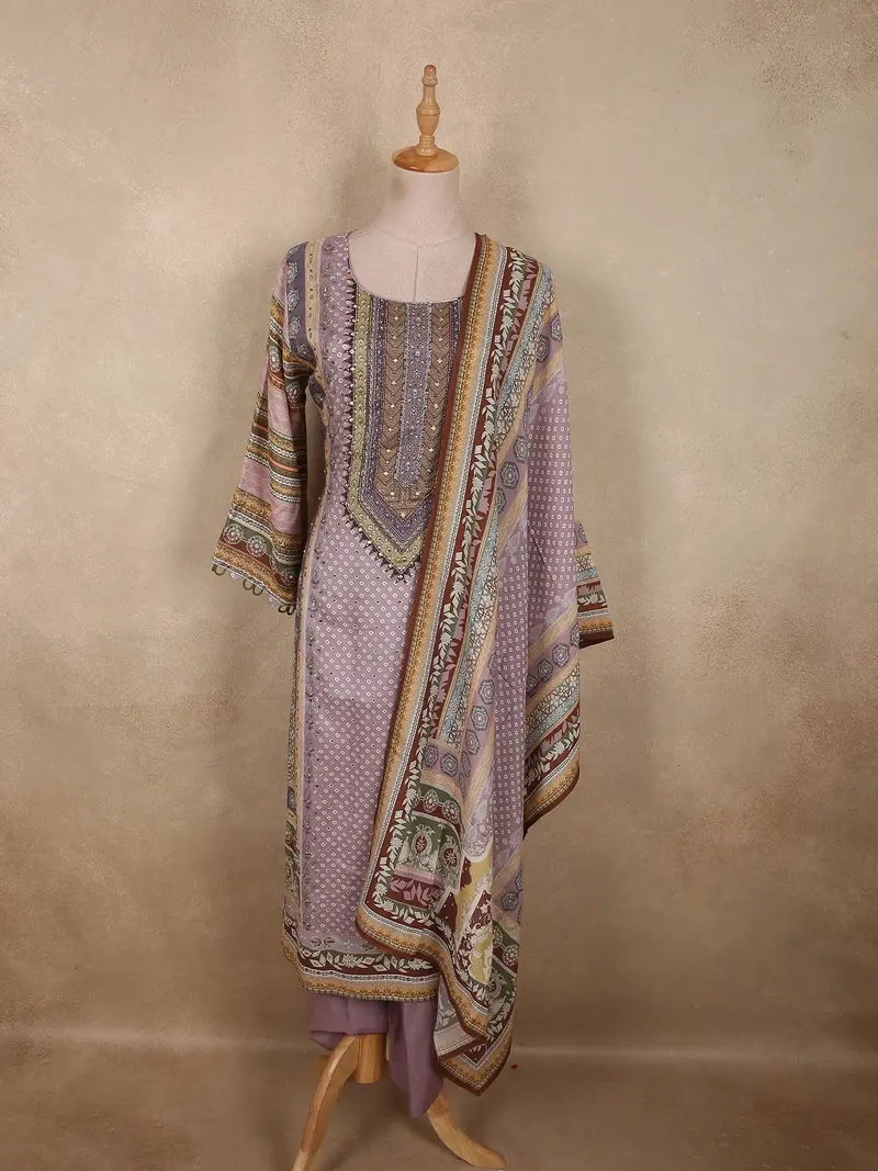 Dusty Mauve Floral Printed Design Crepe Palazzo Suit With Dupatta 1