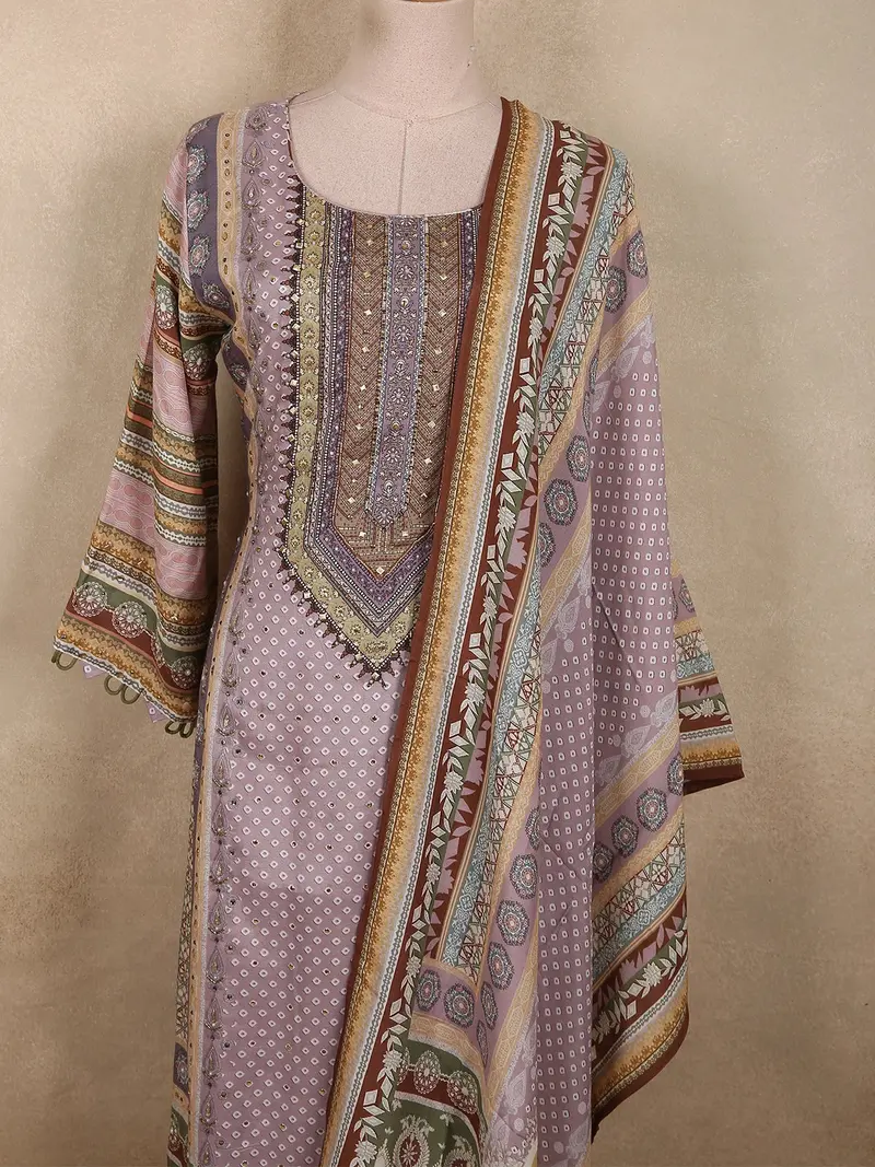 Dusty Mauve Floral Printed Design Crepe Palazzo Suit With Dupatta 2