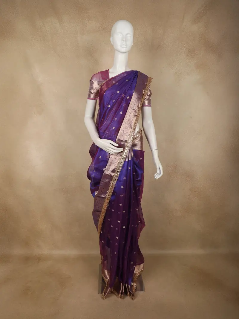 Dusty Mauve Purple Butta Woven Design Tissue Silk Saree With Designer Border 1