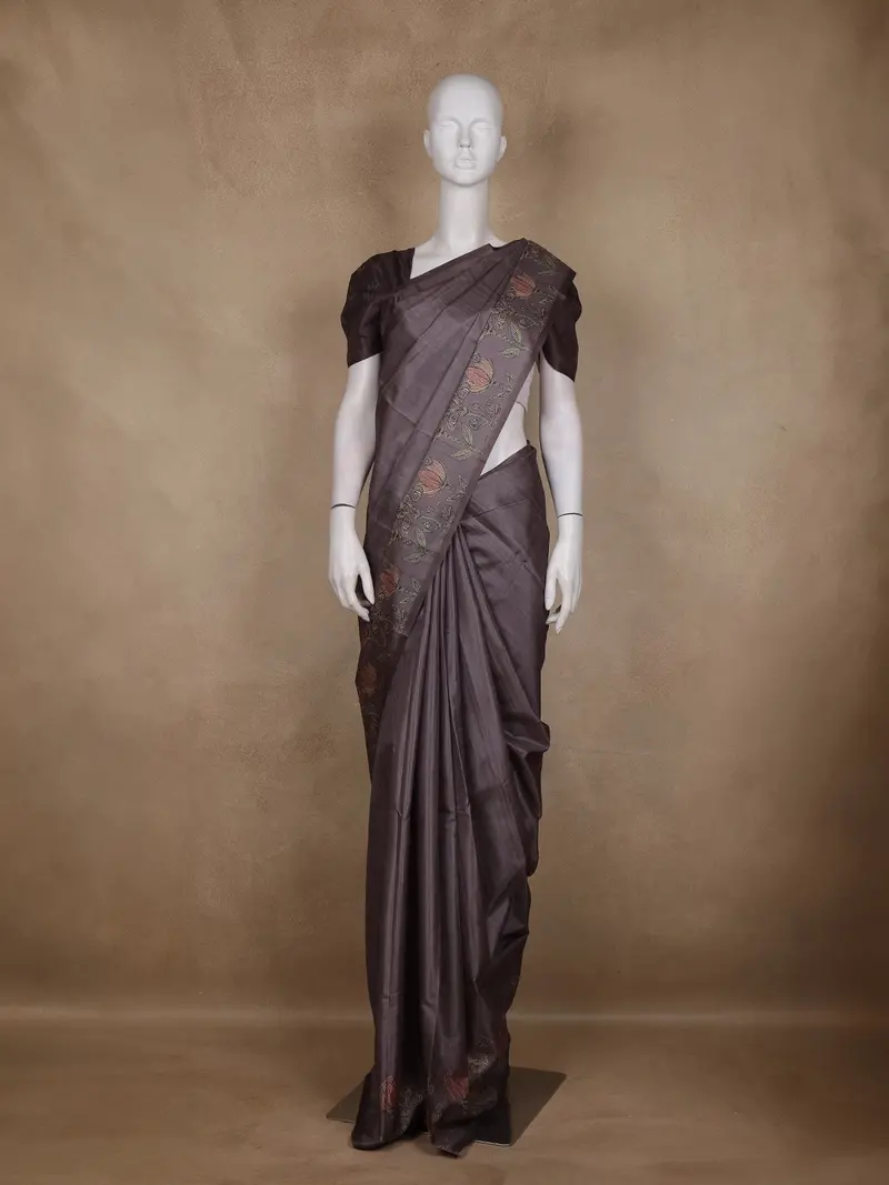 Dusty Mauve Solid Woven Design Tussar Saree With Designer Border 1