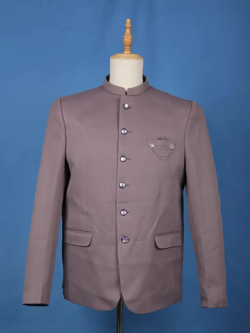 Dusty Mauve Textured Solid Polyester Men's Suit With Pocket Chain Detailing 2