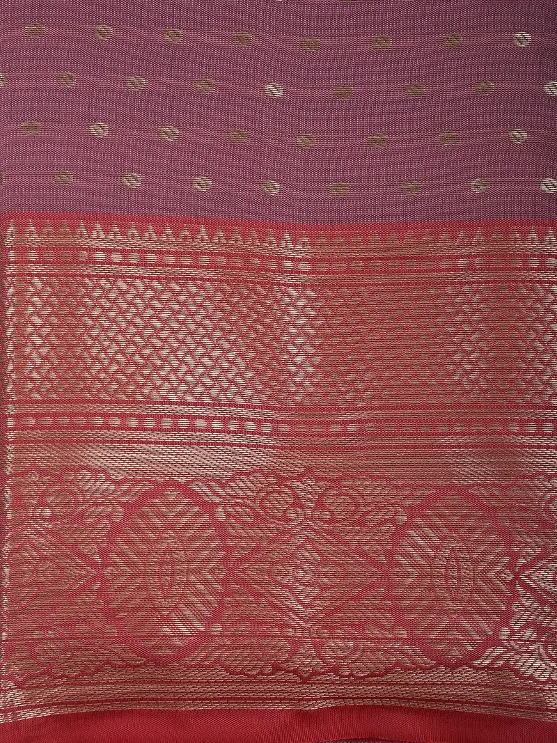 Dusty Mauve Wine Purple Butta Zari Woven Design Semi Silk Saree With Contrast Floral Border 2