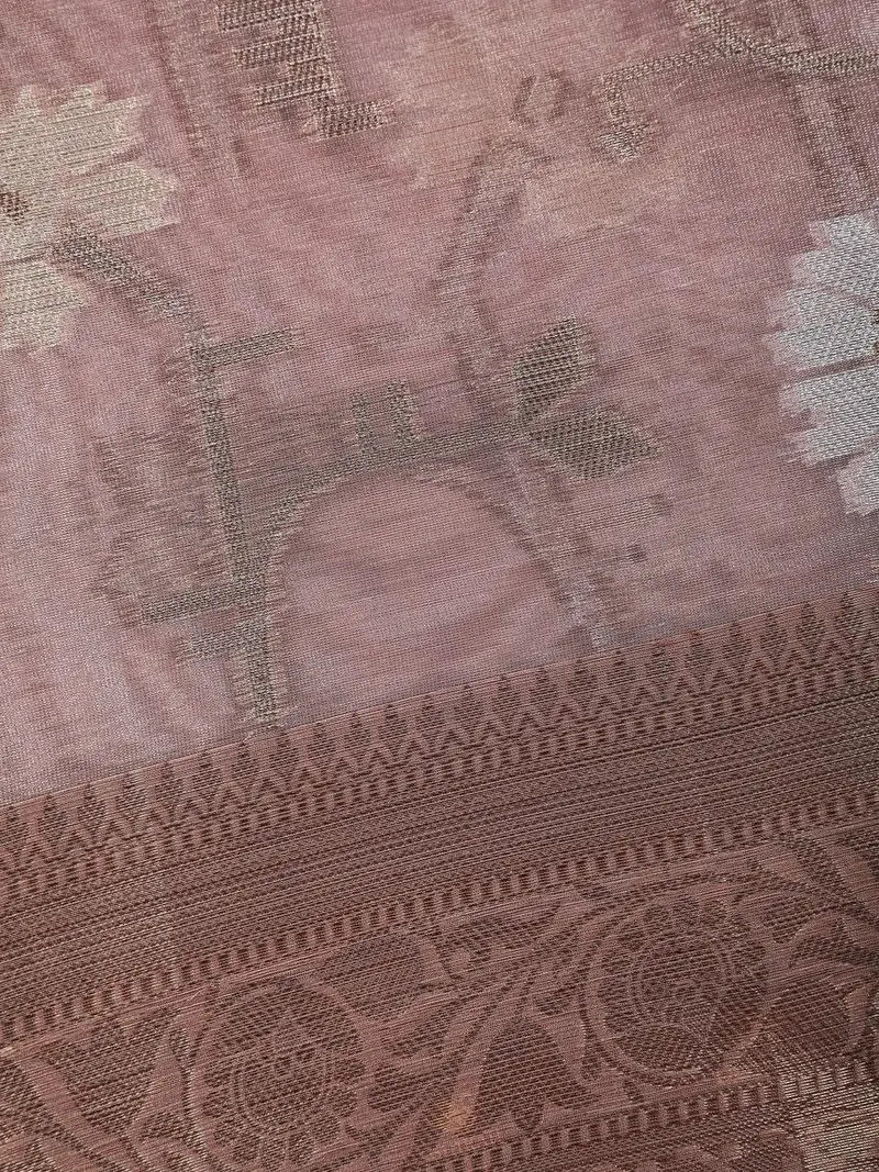 Dusty Pink Floral Design Tissue Silk Saree 2