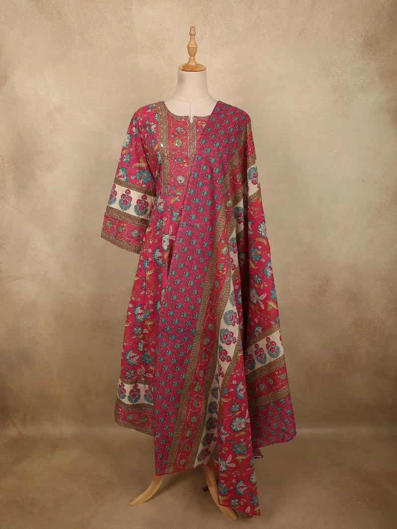 Dusty Pink Floral Printed Design Cotton Salwar Suit With Dupatta 1