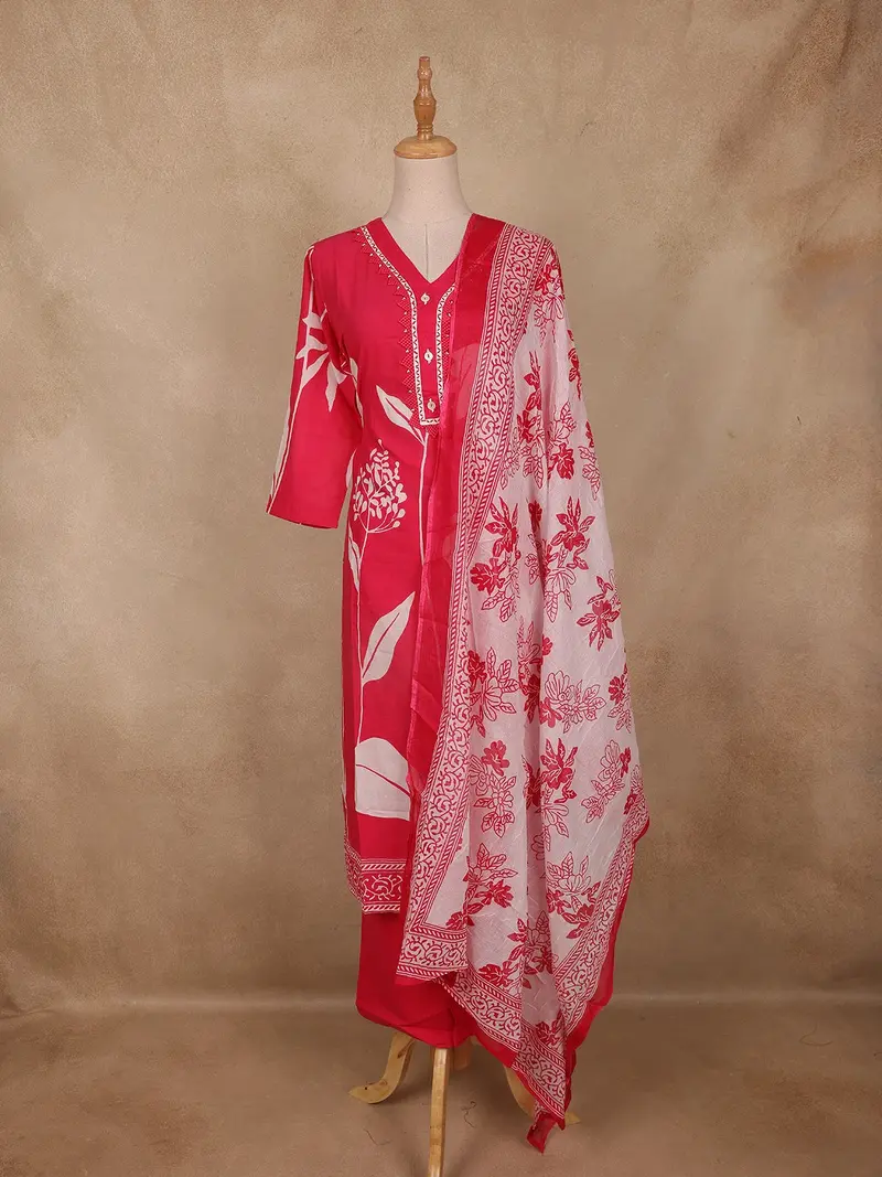Dusty Pink Floral Printed Design Cotton Straight Cut Salwar 1