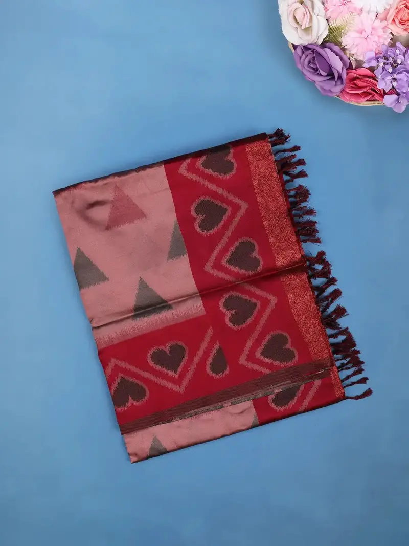 Dusty Pink Geometric Heart Woven Tissue Silk Saree 1