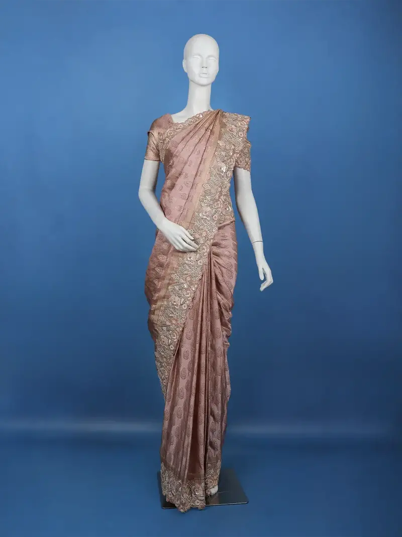 Dusty Rose Paisley Design Banarasi Silk Saree 1