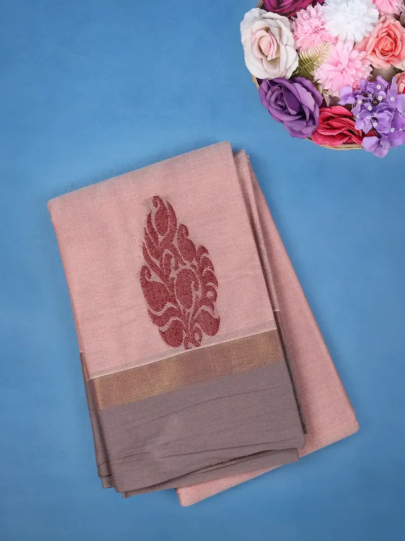 Dusty Rose Pink Butta Design Pure Cotton Saree 1