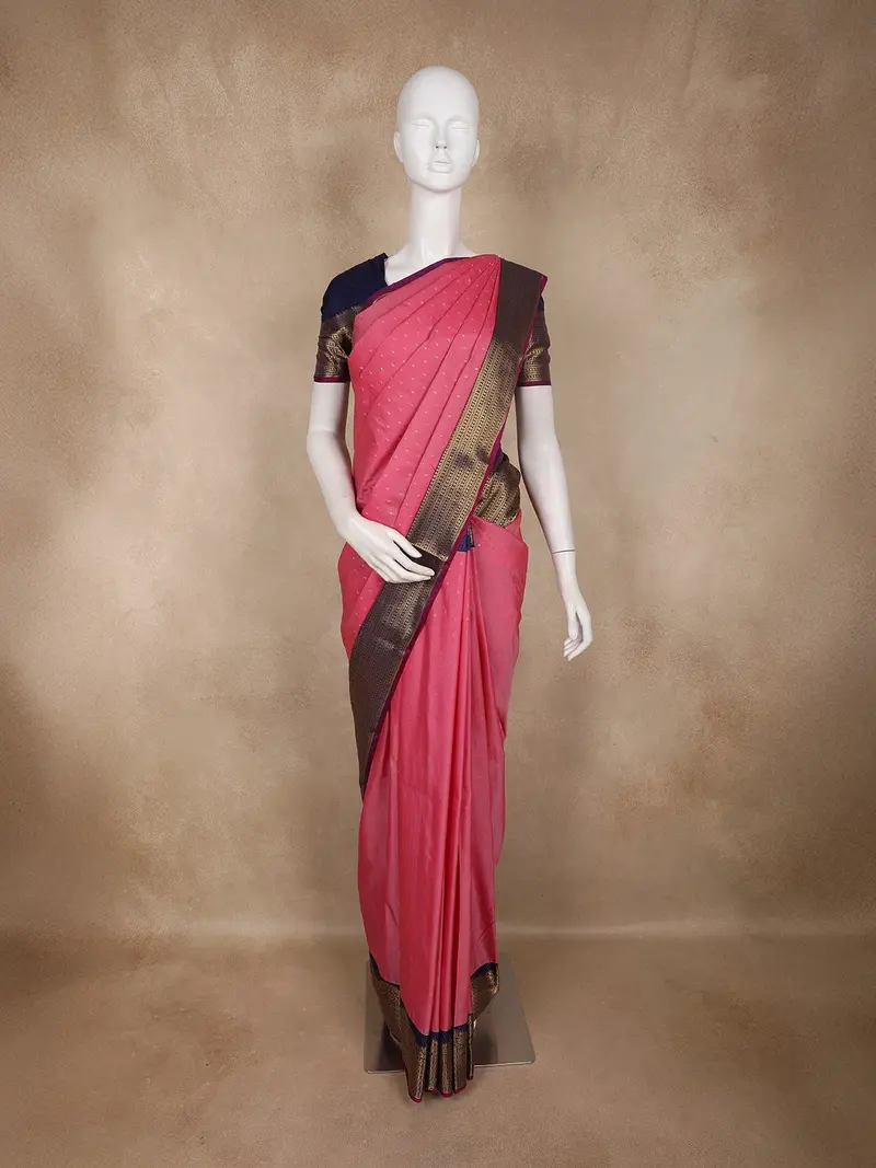 Dusty Rose Pink Butta Woven Design Art Silk Fancy Wear Saree With Contrast Border 1