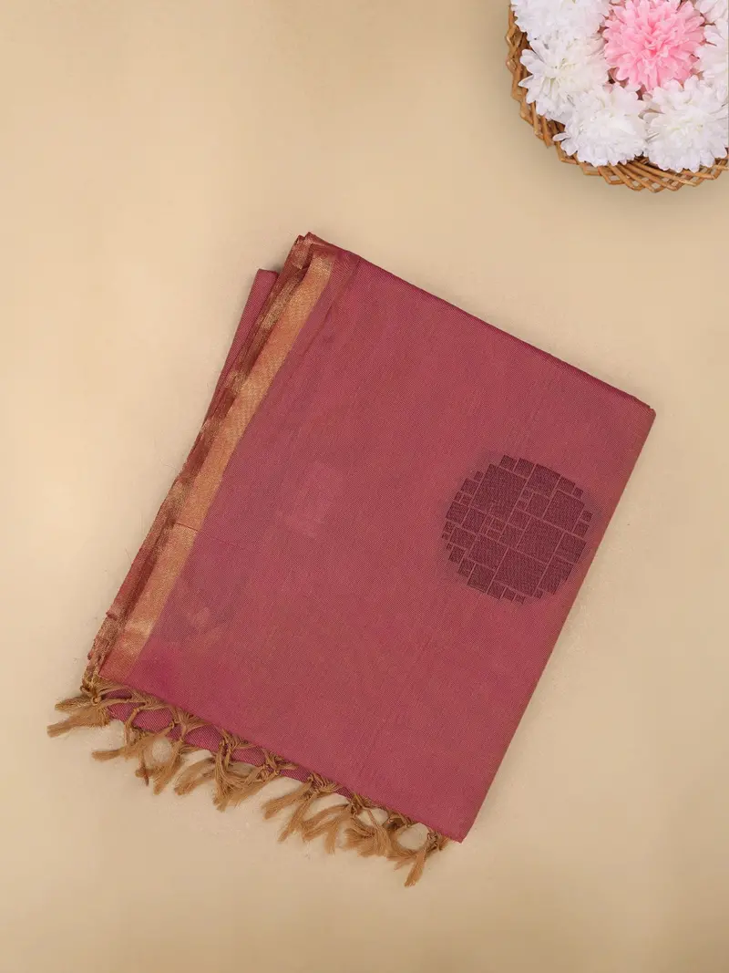 Dusty Rose Pink Butta Woven Design Cotton Saree 1