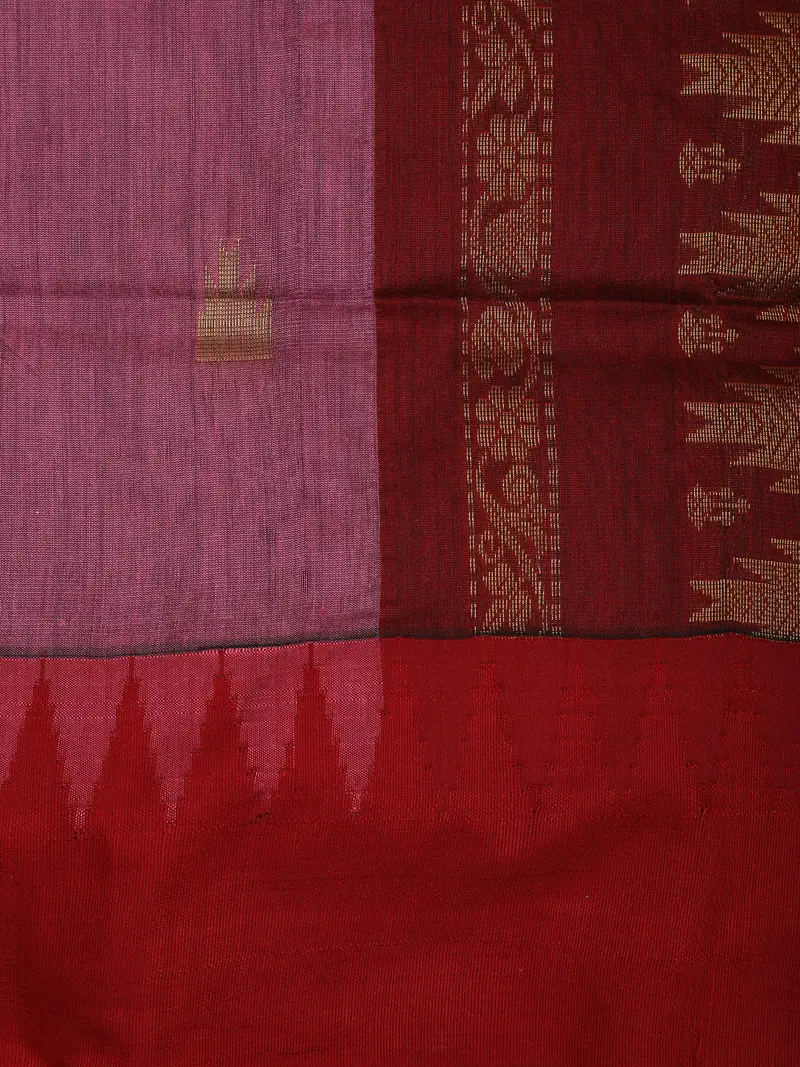 Dusty Rose Pink Butta Woven Design Kalyani Cotton Saree With Temple Border 2