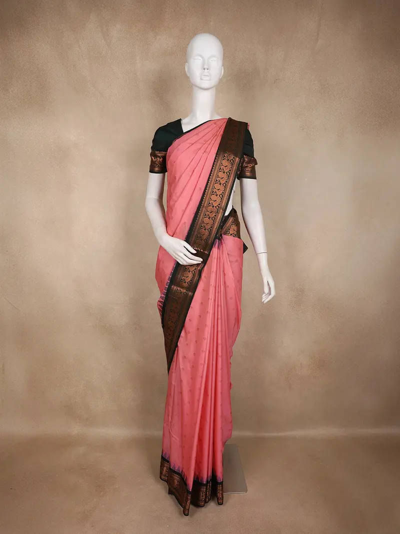 Dusty Rose Pink Butta Zari Woven Design Art Silk Fancy Wear Saree With Contrast Border 1