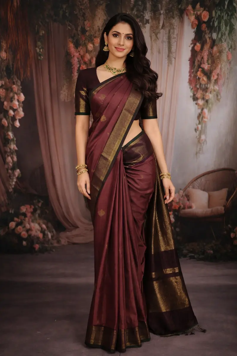 Dusty Rose Pink Butta Zari Woven Design Pure Kanchipuram Silk Saree With Contrast Zari Border 1