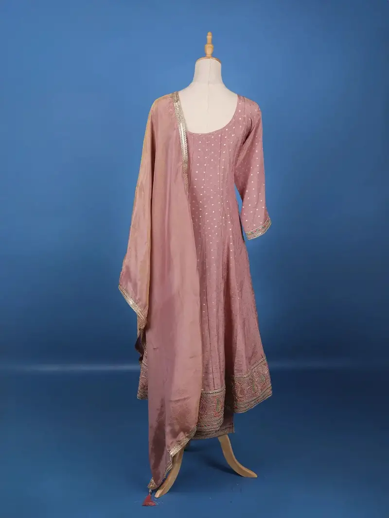 Dusty Rose Pink Dotted Design Silk Salwar Suit 2