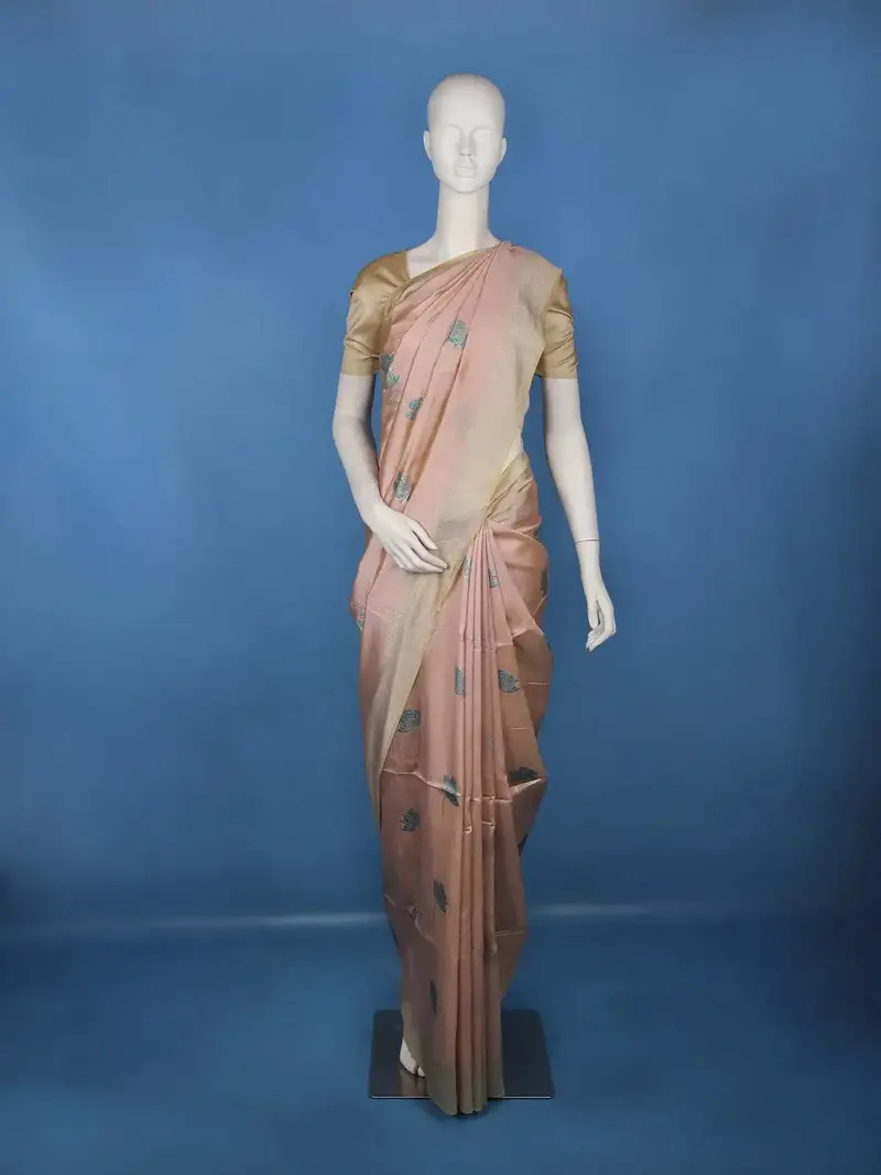 Dusty Rose Pink Floral Butta Design Semi Tussar Silk Saree 1