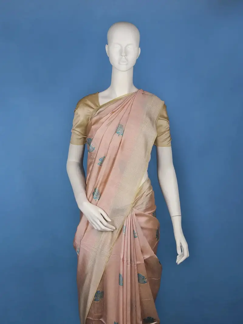 Dusty Rose Pink Floral Butta Design Semi Tussar Silk Saree 2