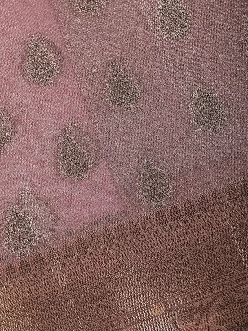 Dusty Rose Pink Floral Motifs Design Tissue Silk Saree 2