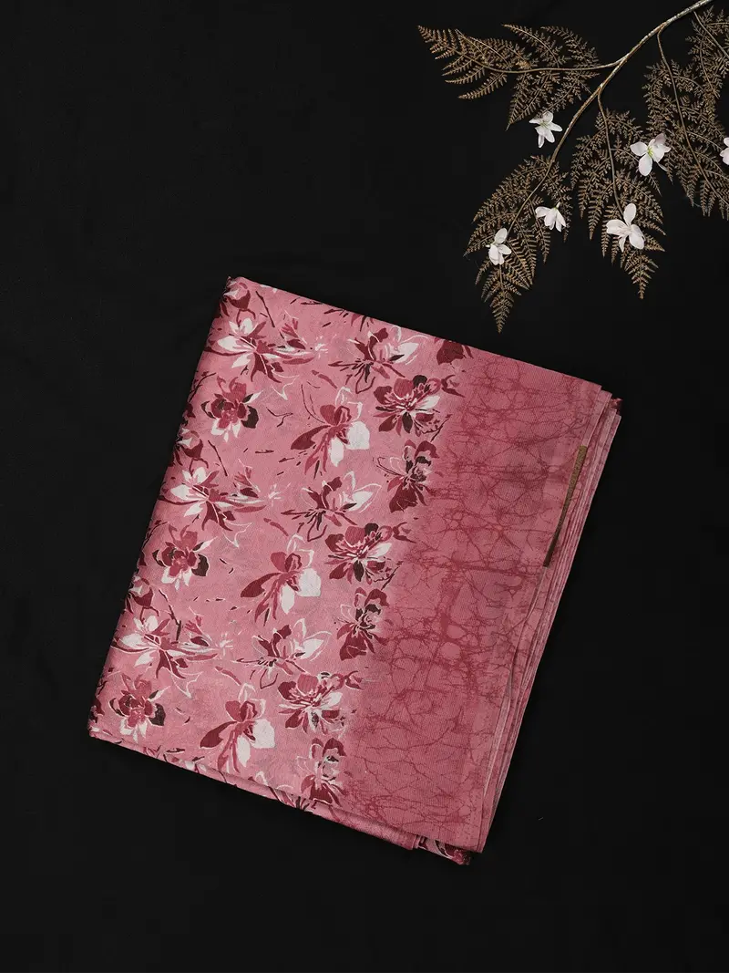 Dusty Rose Pink Floral Woven Design Crepe Silk Saree 1