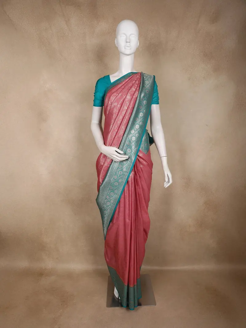 Dusty Rose Pink Floral Zari Woven Design Art Silk Fancy Wear Saree With Contrast Border 1