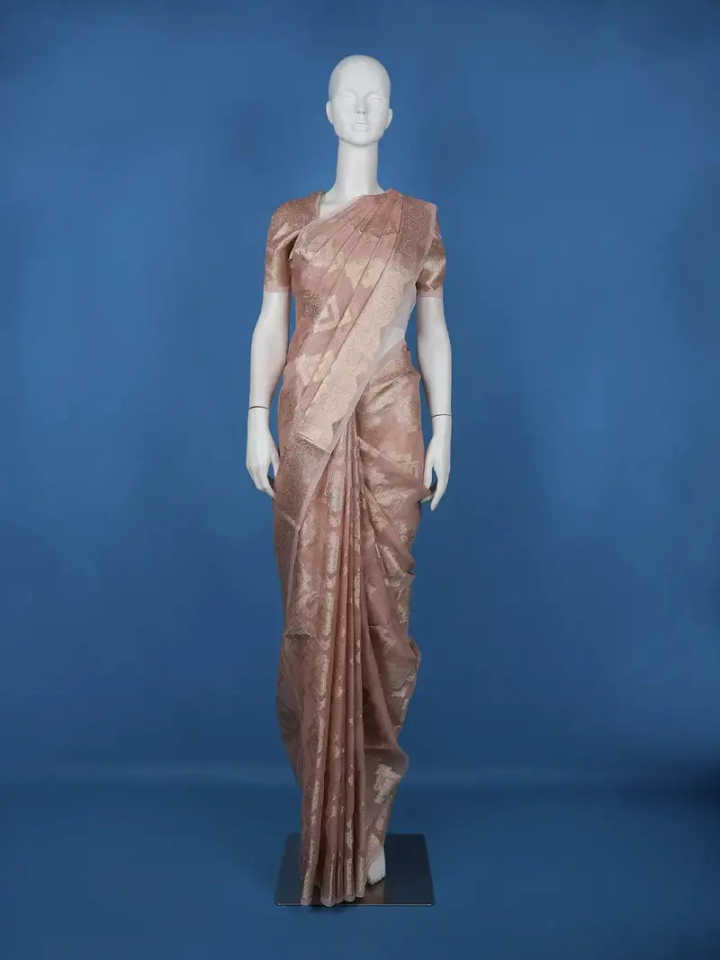 Dusty Rose Pink Geometric Design Semi Tussar Saree 1