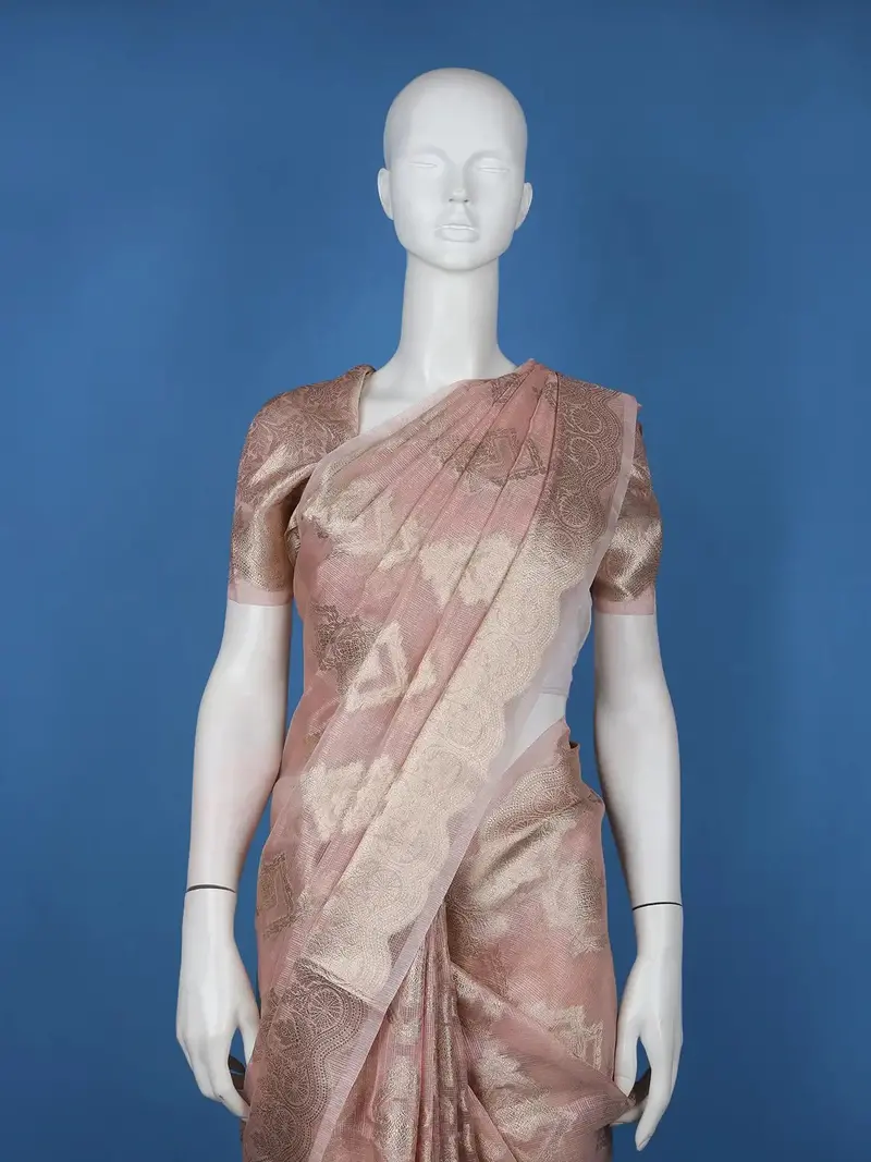 Dusty Rose Pink Geometric Design Semi Tussar Saree 2