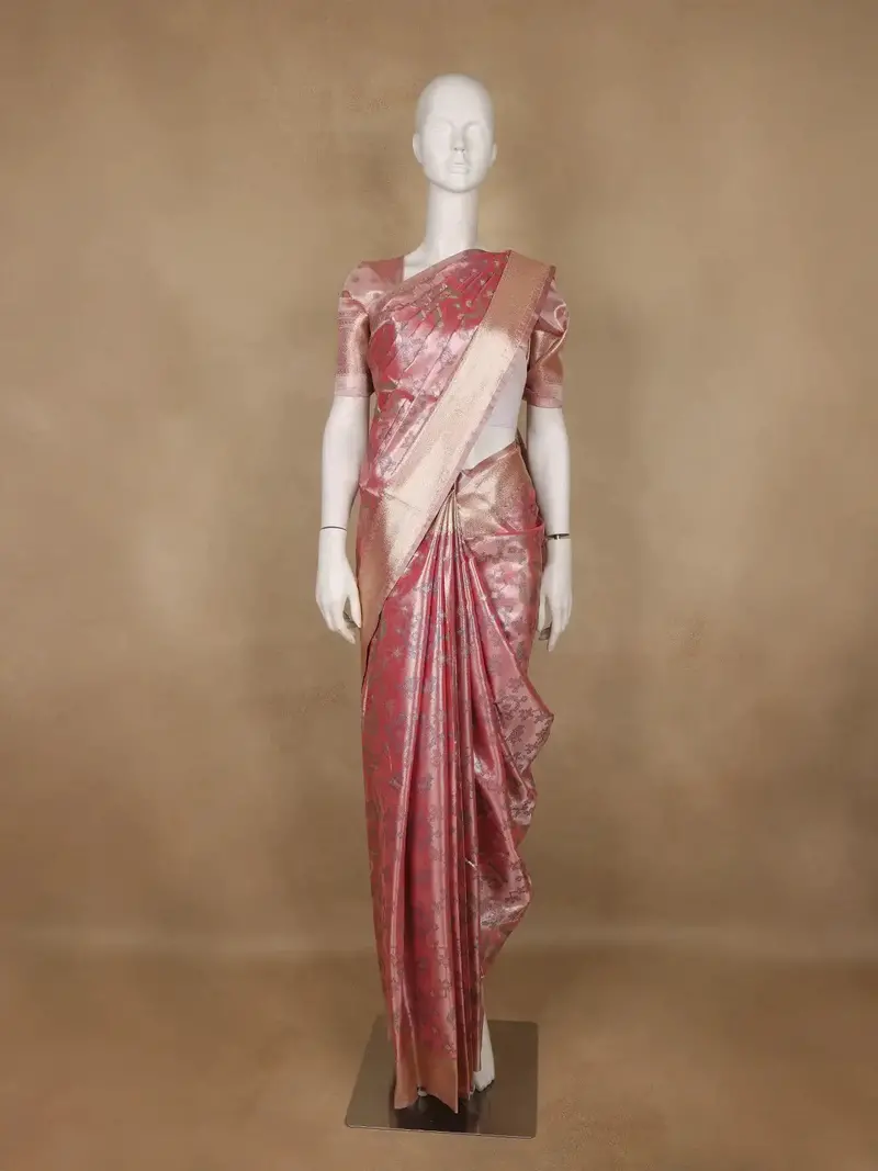 Dusty Rose Pink Ikat Woven Tissue Silk Saree 1