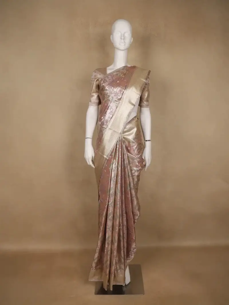 Dusty Rose Pink Ikat Woven Tissue Silk Saree 1