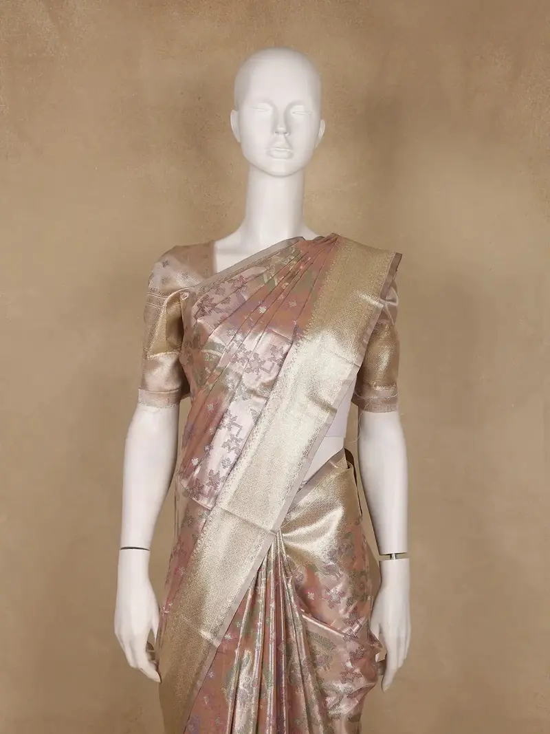 Dusty Rose Pink Ikat Woven Tissue Silk Saree 2