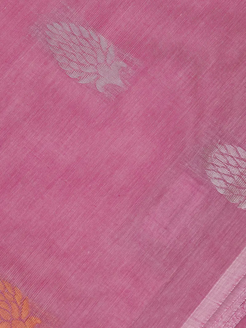 Dusty Rose Pink Leaf Butta Woven Design Cotton Saree 2