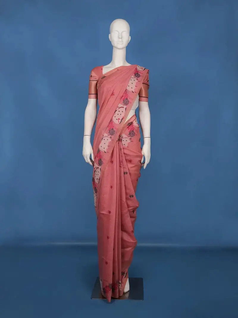 Dusty Rose Pink Motif Design Pure Cotton Saree 1