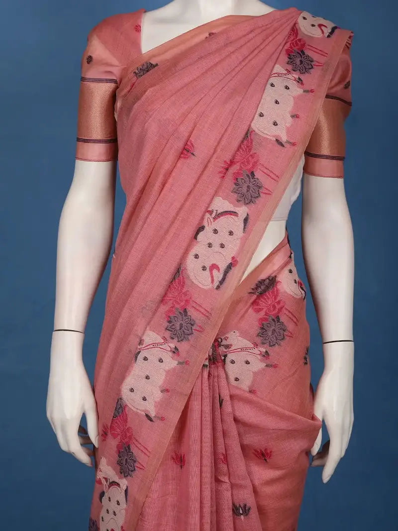 Dusty Rose Pink Motif Design Pure Cotton Saree 2