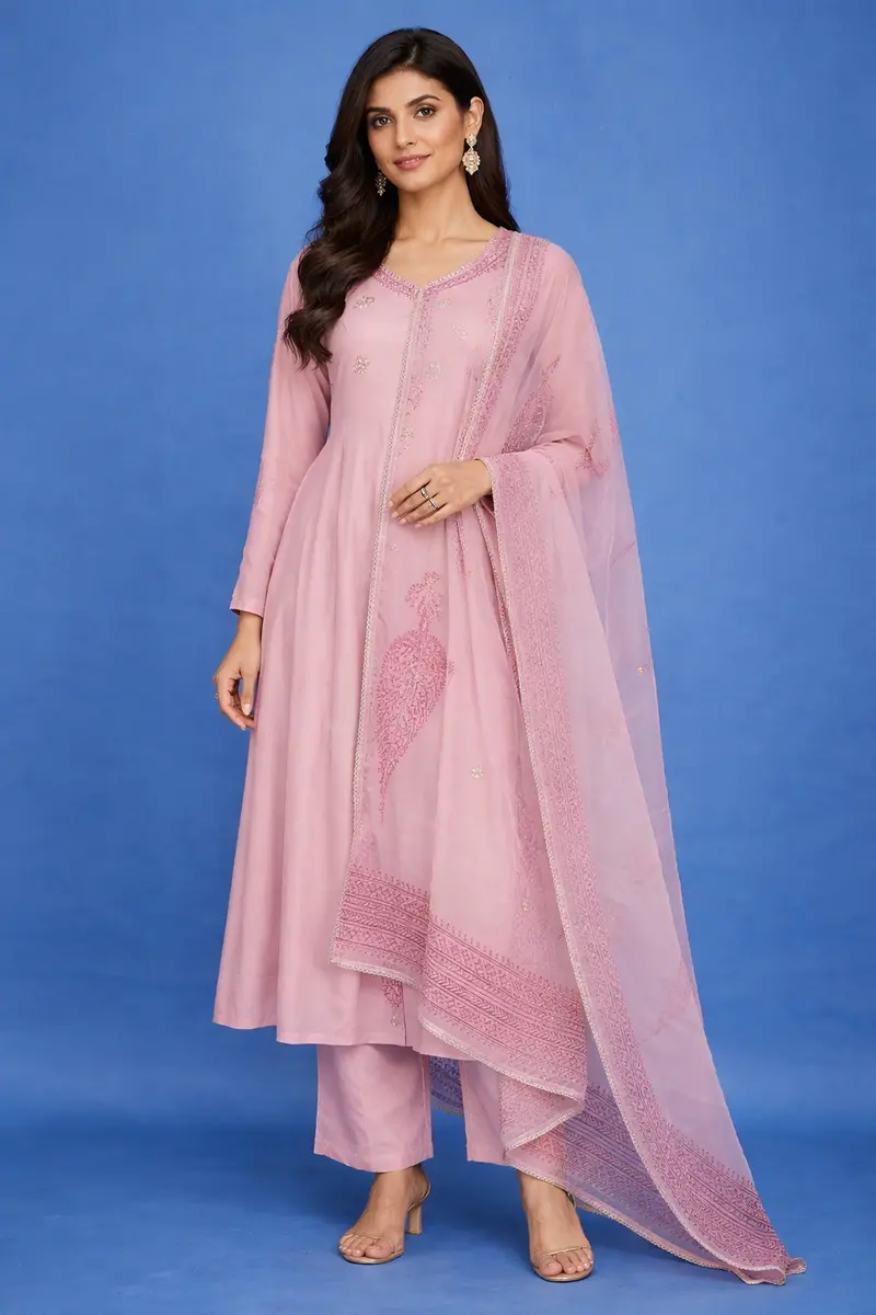 Dusty Rose Pink Sequins Embroidery Cotton Salwar Suit 1
