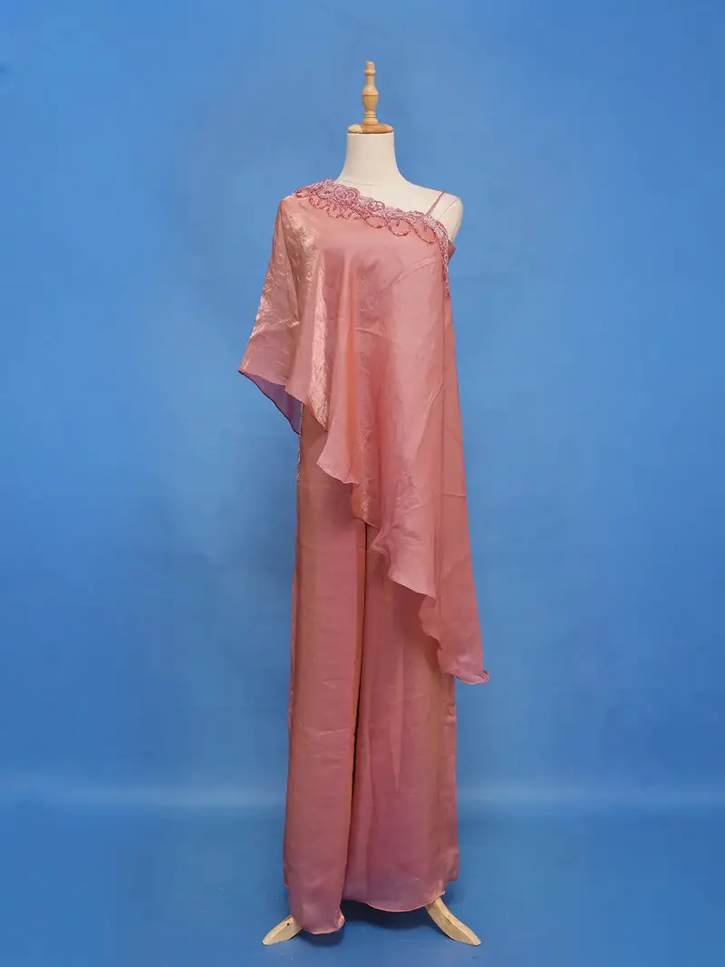 Dusty Rose Pink Solid Design Organza Palazzo Suit 1
