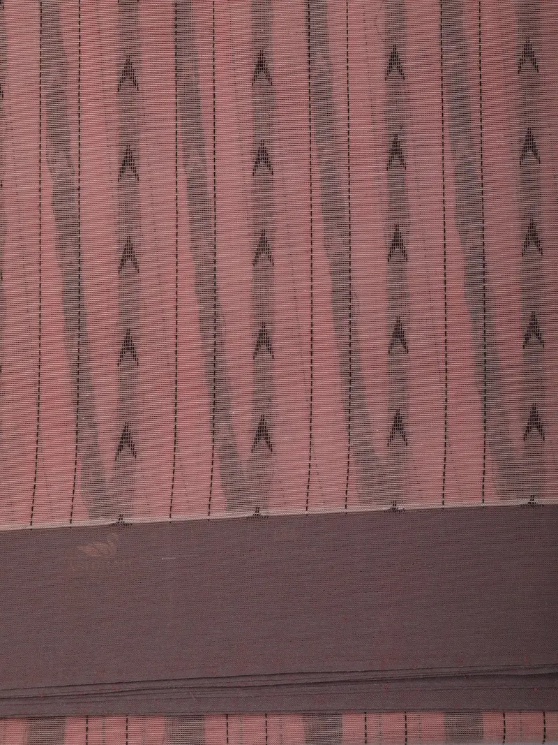 Dusty Rose Striped Ikat-Inspired Woven Cotton Saree With Solid Border 2