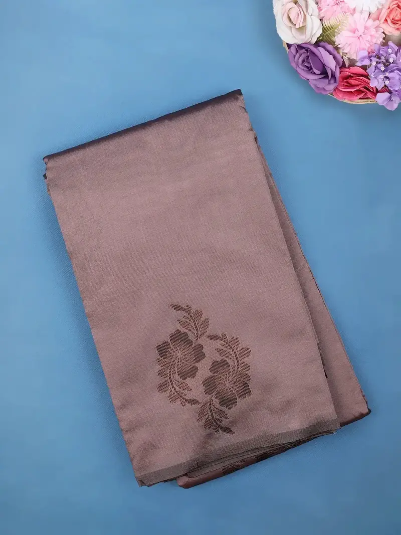 Dusty Rosewood Floral Design Soft Silk Saree 1