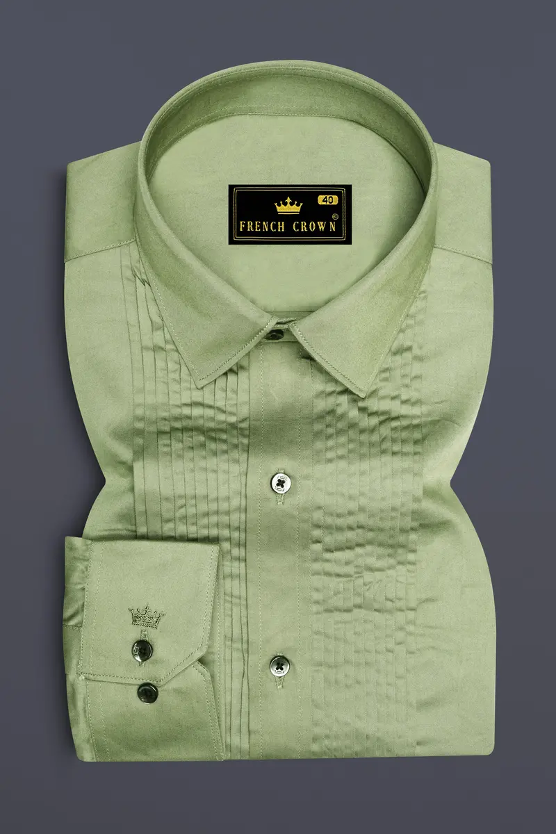 Eagle Green Subtle Sheen Snake Pleated Super Soft Premium Cotton Tuxedo Shirt 2