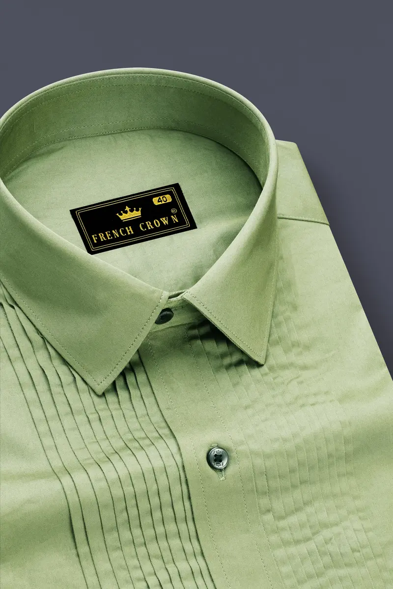 Eagle Green Subtle Sheen Snake Pleated Super Soft Premium Cotton Tuxedo Shirt 4